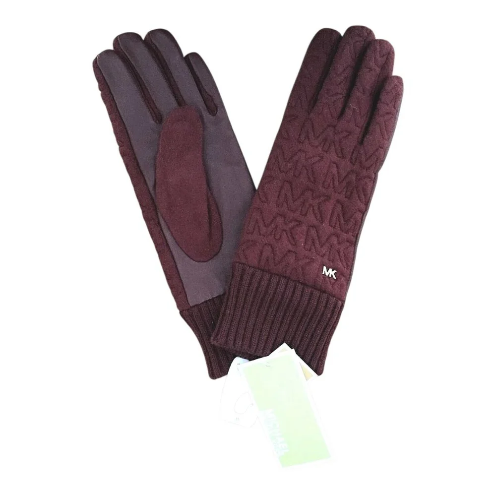 MICHAEL KORS Women's Gloves Jersey Knit Quilted Logo Burgundy XL - Picture 2 of 2
